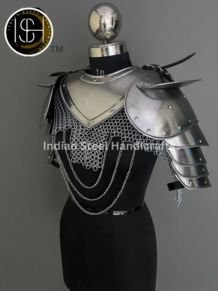 Female Knight Steel Armor: Gorget, Pouldron & Chainmail - LARP Cosplay