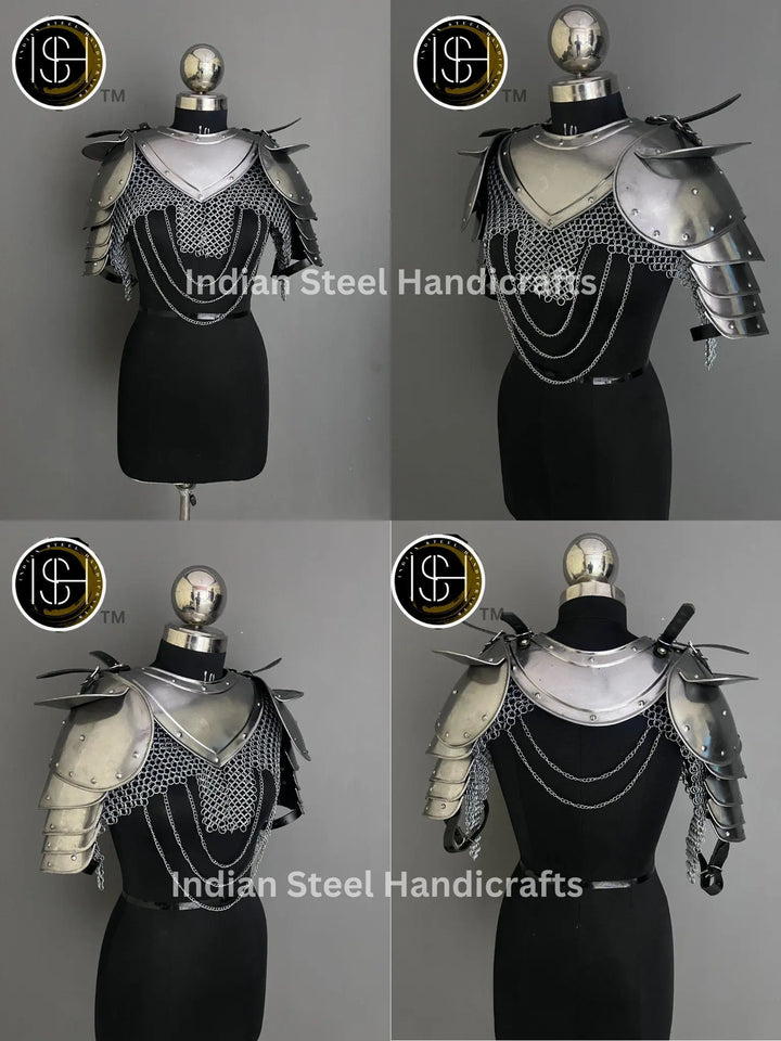 Female Knight Steel Armor: Gorget, Pouldron & Chainmail - LARP Cosplay