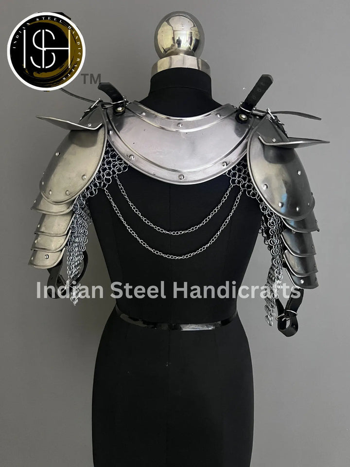 Female Knight Steel Armor: Gorget, Pouldron & Chainmail - LARP Cosplay