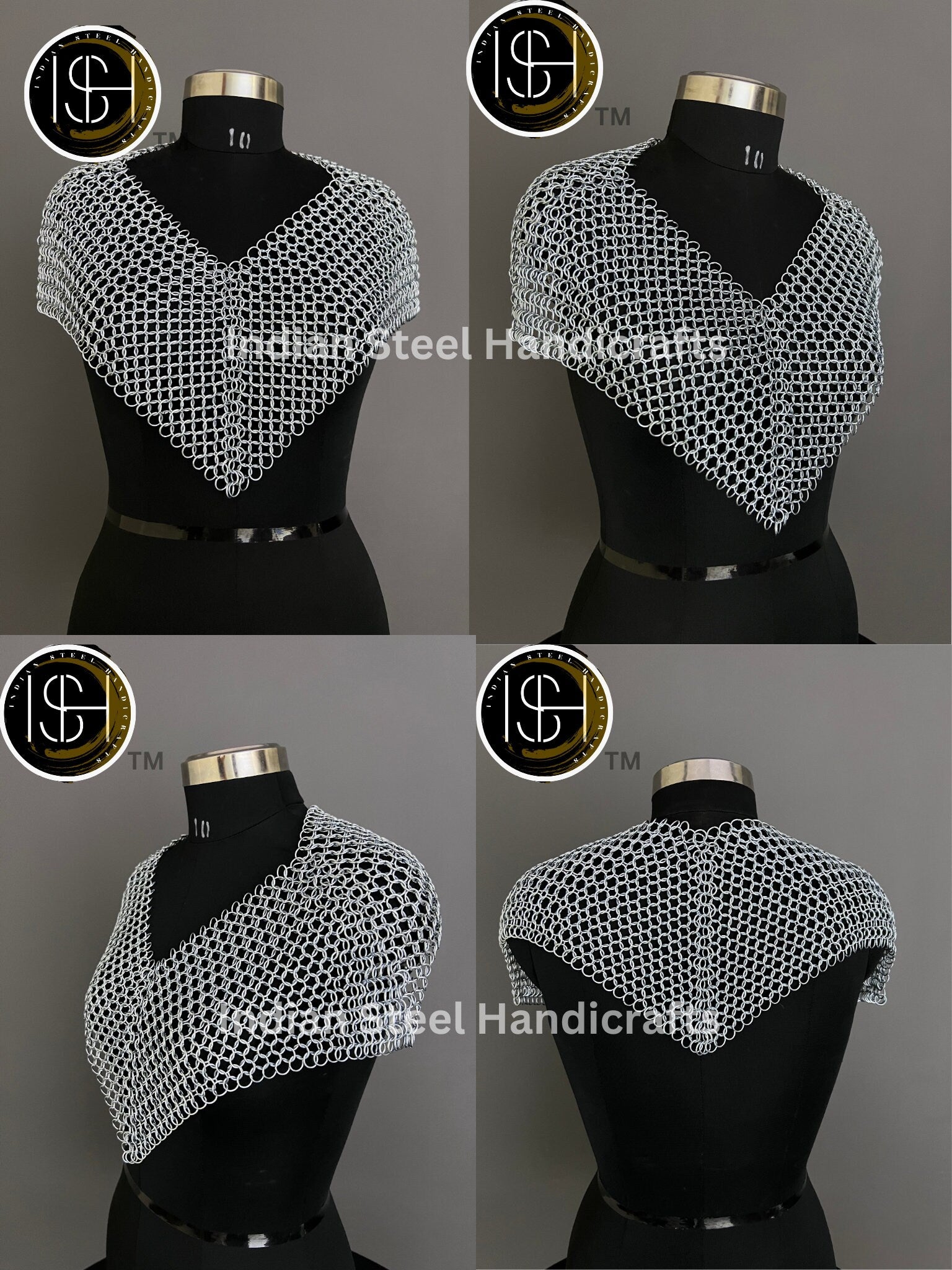 Chainmail Square Shoulder, Chainmaile Medieval Cosplay Costume, Festival Renaissance Fair & Collection.