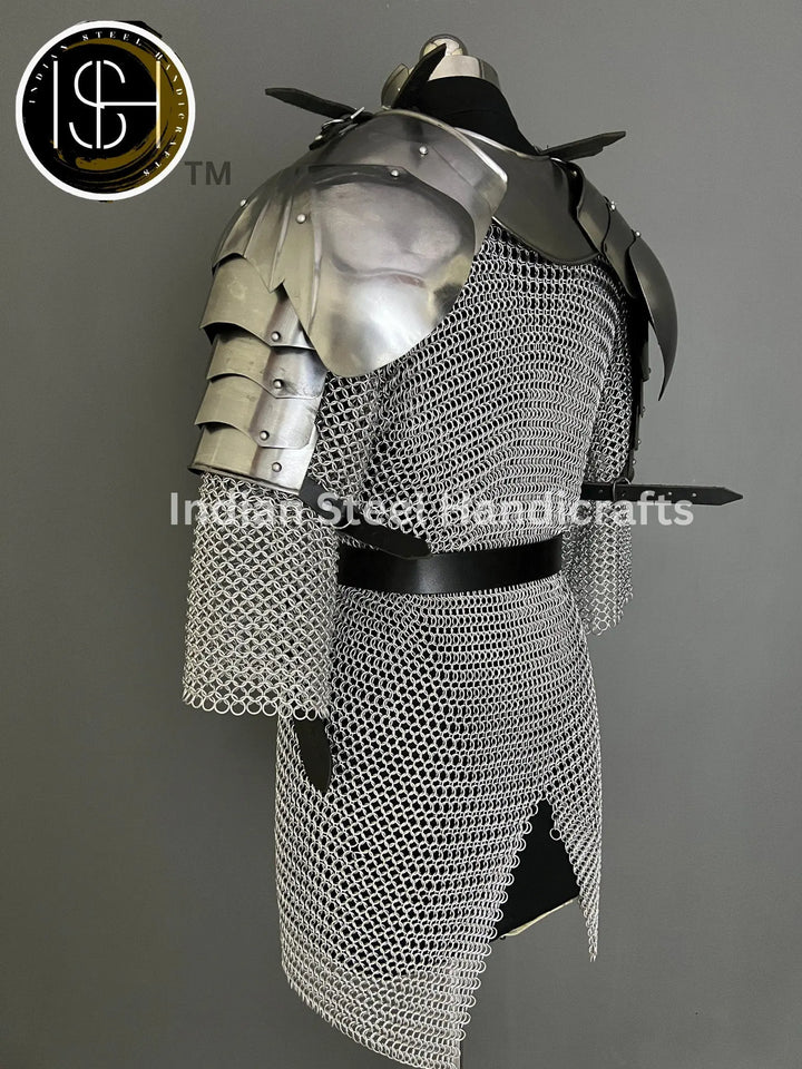 Female Knight Steel Armor: Gorget, Pouldron, Chainmail - LARP Cosplay