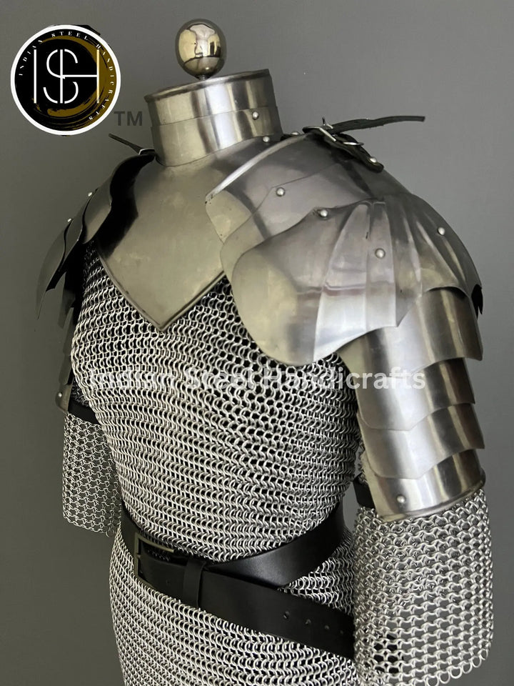 Female Knight Steel Armor: Gorget, Pouldron, Chainmail - LARP Cosplay