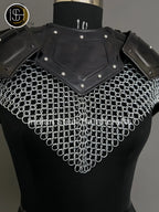 Female Knight Armor: Steel Gorget & Pouldron, Chainmail Top - LARP Cosplay