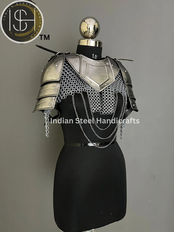 larp armor, knight armor, pouldron armor, female armor, lady armor, women armor, cosplay armor, gorget, fantasy armor