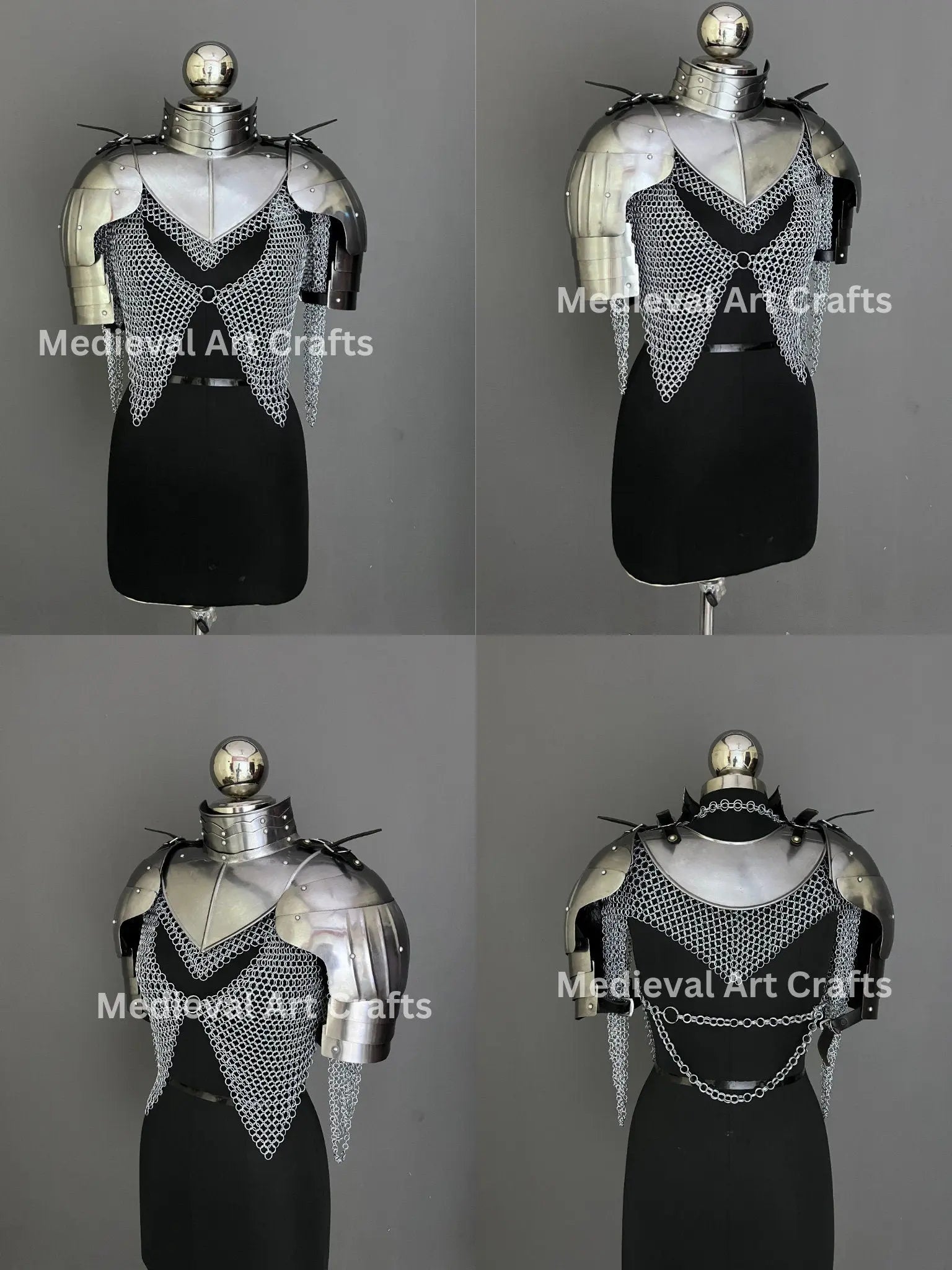 Female Knight Steel Armor: Gorget, Pouldron & Chainmail - LARP Cosplay