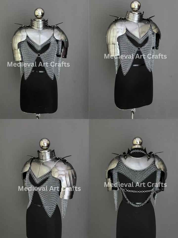 Female Knight Steel Armor: Gorget, Pouldron & Chainmail - LARP Cosplay
