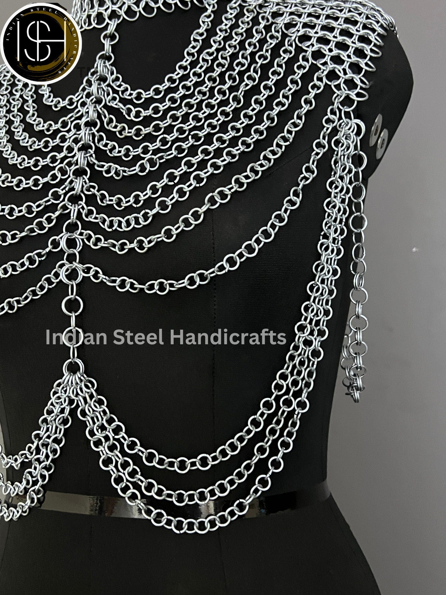 Chainmail Harness, Shoulder jewelry, Chainmaile Chains Layers Jump Rings Costume, Choker Neck, Wedding Cosplay Costume, Rave Outfits Gift.