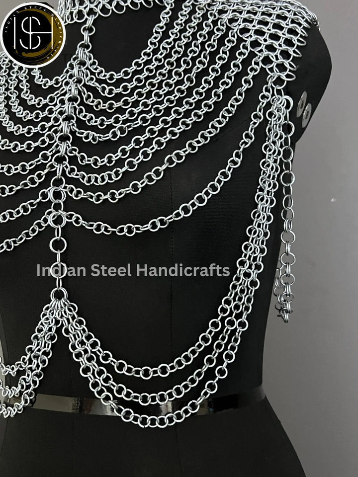 Chainmail Harness, Shoulder jewelry, Chainmaile Chains Layers Jump Rings Costume, Choker Neck, Wedding Cosplay Costume, Rave Outfits Gift. ISH Collection