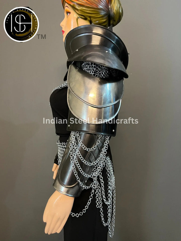 Medieval Steel Pouldron Gorget Armor: LARP Cosplay Costume