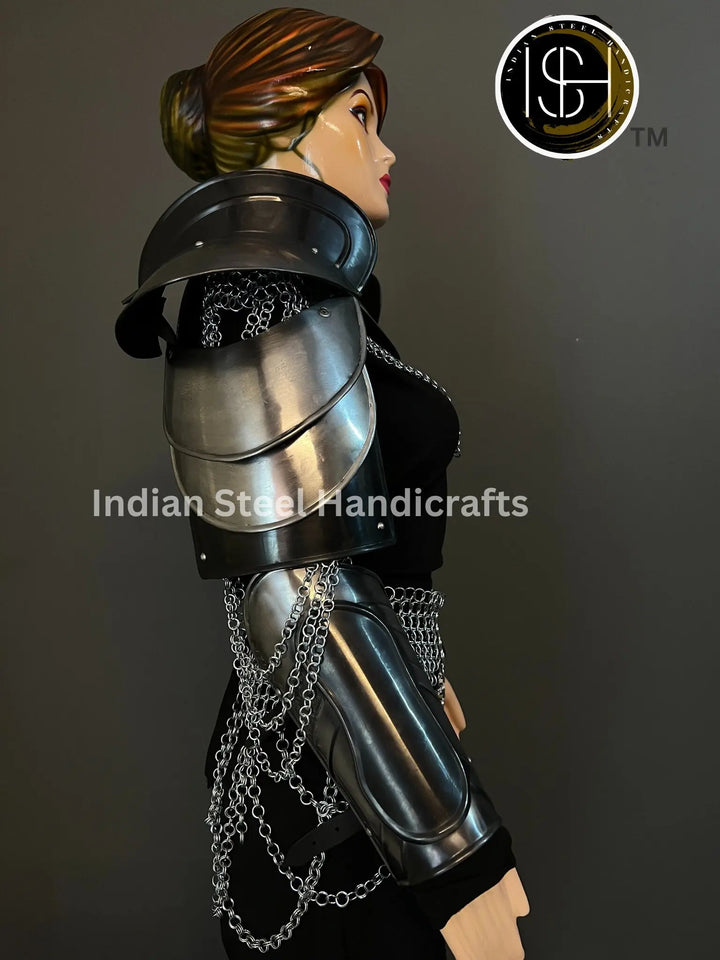 Medieval Steel Pouldron Gorget Armor: LARP Cosplay Costume