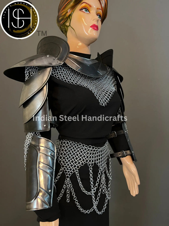 Medieval Steel Pouldron Gorget Armor: LARP Cosplay Costume