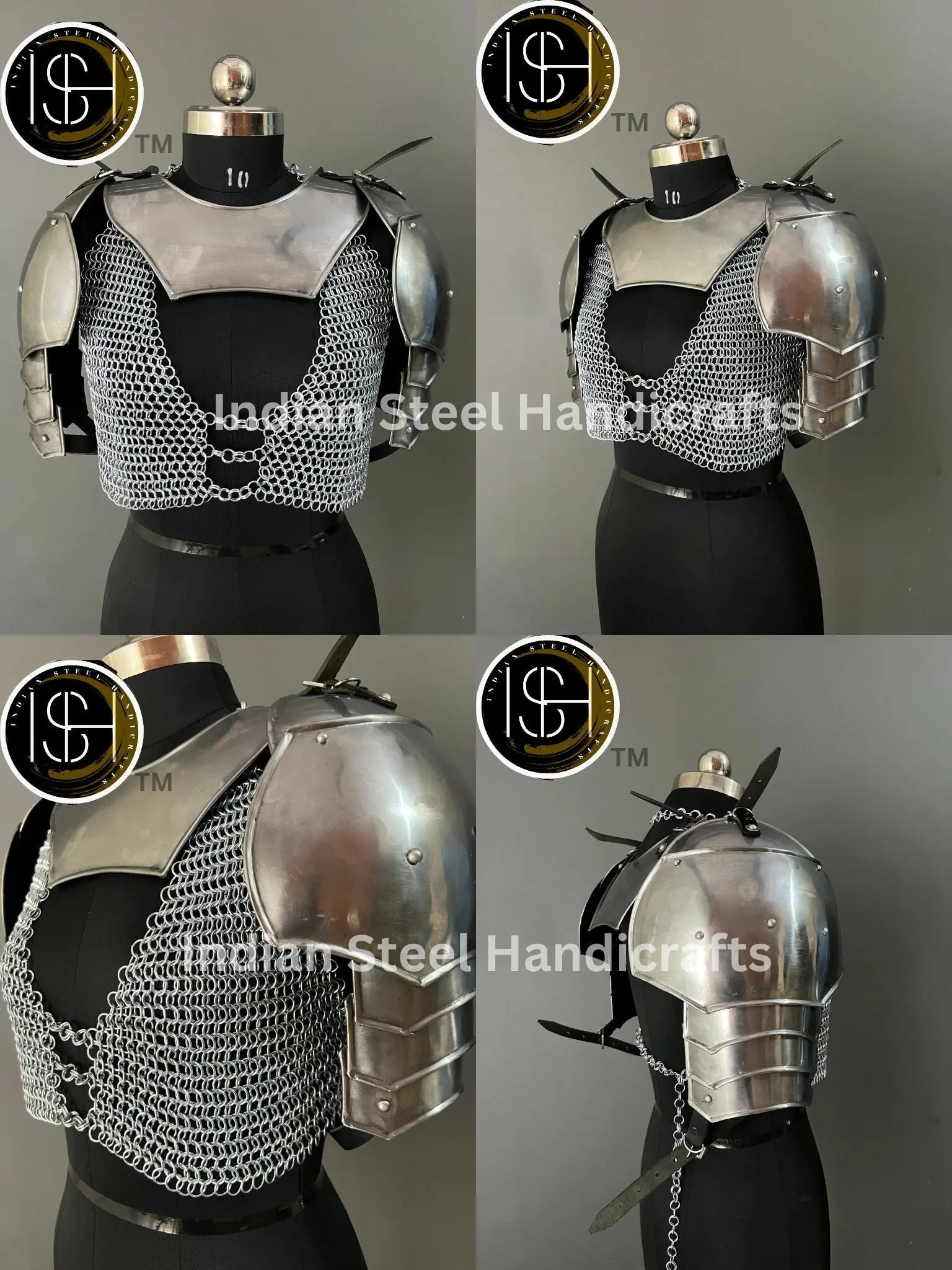 Female Knight Steel Armor: Gorget & Pouldron, Chainmail - LARP Cosplay