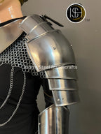 Medieval Steel Pouldron Gorget Armor: LARP Cosplay Bracers