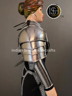 Medieval Steel Pouldron Gorget Armor: LARP Cosplay Bracers