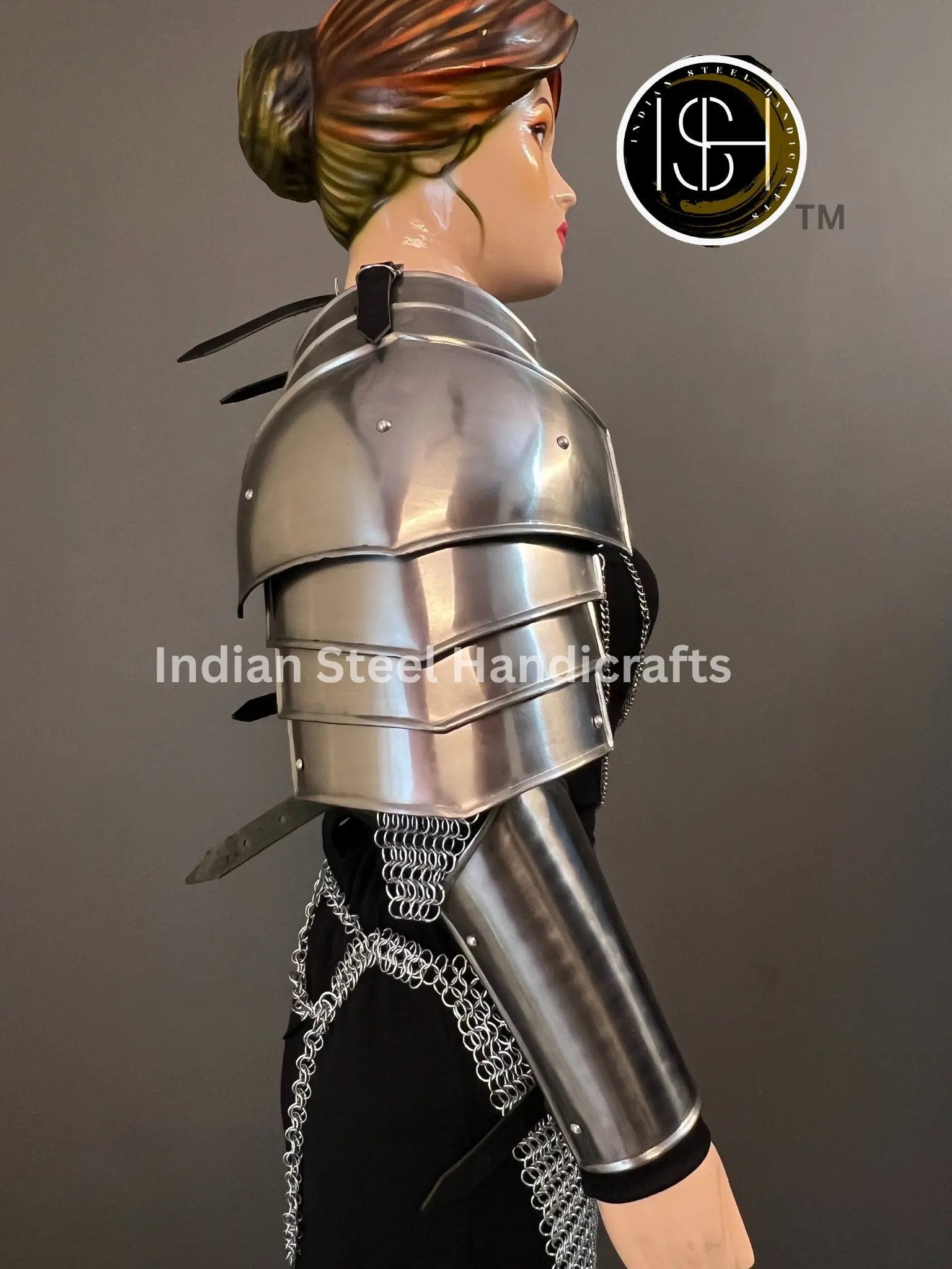 Medieval Steel Pouldron Gorget Armor: LARP Cosplay Bracers
