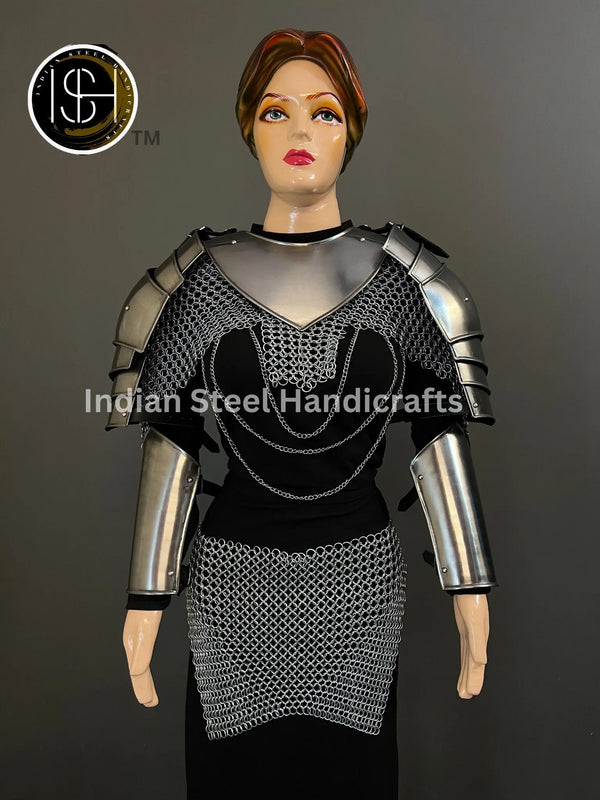 Medieval Steel Pouldron Gorget Armor: LARP Cosplay Bracers