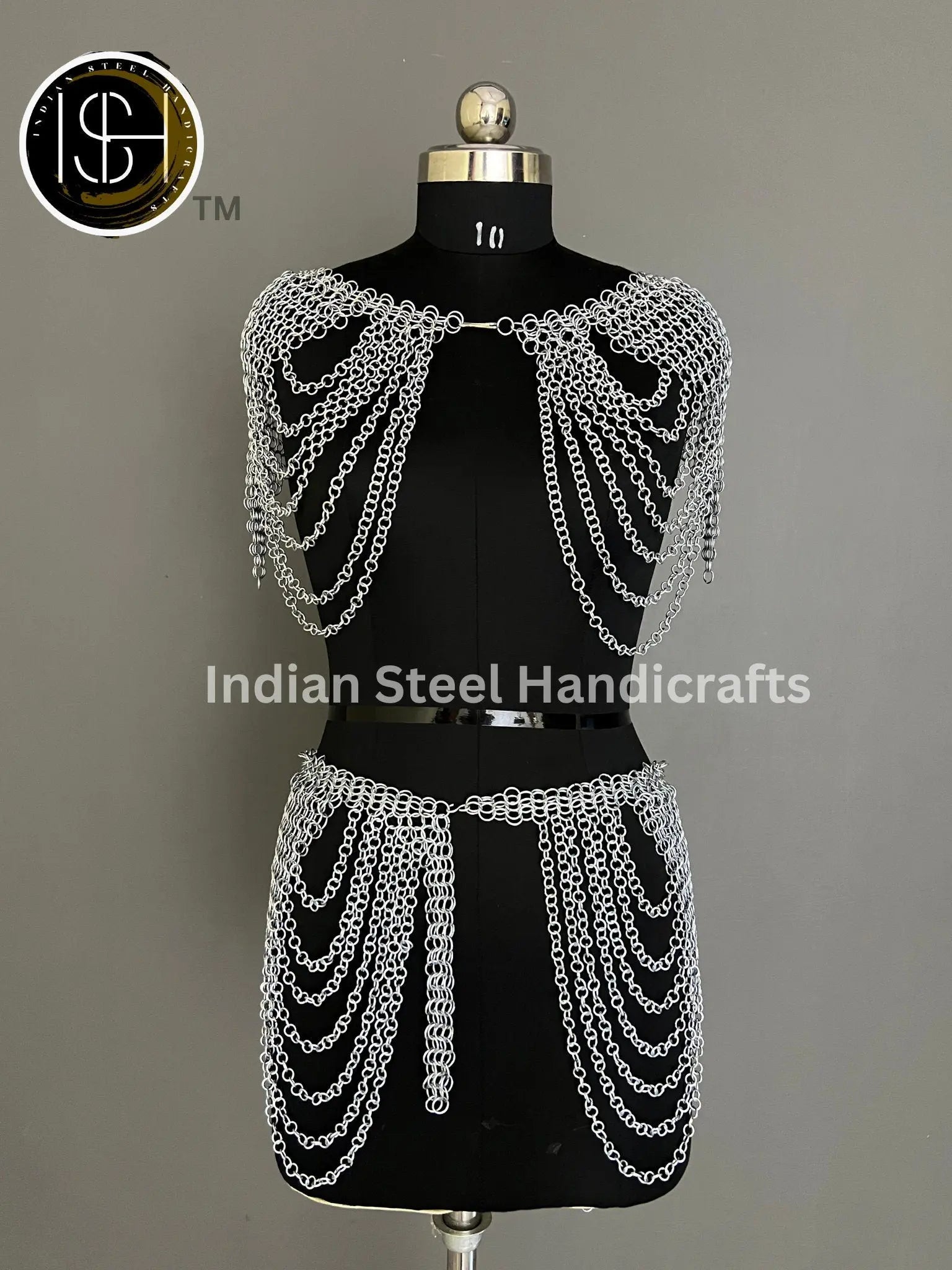 Metal Viking Skirt & Top,Medieval Shield, Chainmail Handmade Medieval Armor, SCA Larp Costume, Mother's day Reenactment, Christmas Gift. ISH Collection