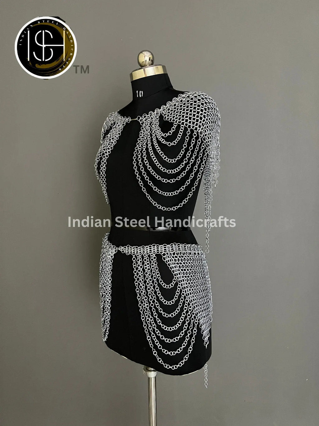 Metal Viking Skirt & Top,Medieval Shield, Chainmail Handmade Medieval Armor, SCA Larp Costume, Mother's day Reenactment, Christmas Gift. ISH Collection