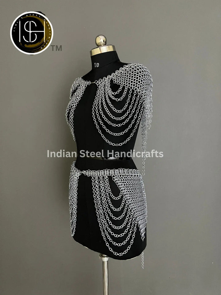 Metal Viking Skirt & Top,Medieval Shield, Chainmail Handmade Medieval Armor, SCA Larp Costume, Mother's day Reenactment, Christmas Gift. ISH Collection