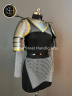 Medieval Steel Pouldron Gorget Armor: Hussar Chainmail, LARP Cosplay