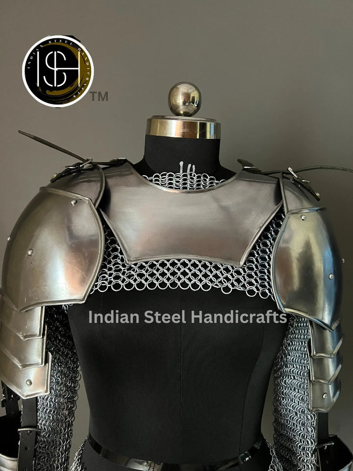 Medieval Steel Pouldron Gorget Armor: LARP Cosplay Costume