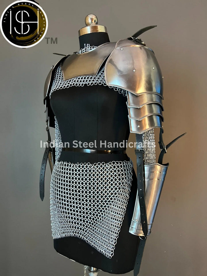 Medieval Steel Pouldron Gorget Armor: LARP Cosplay Costume