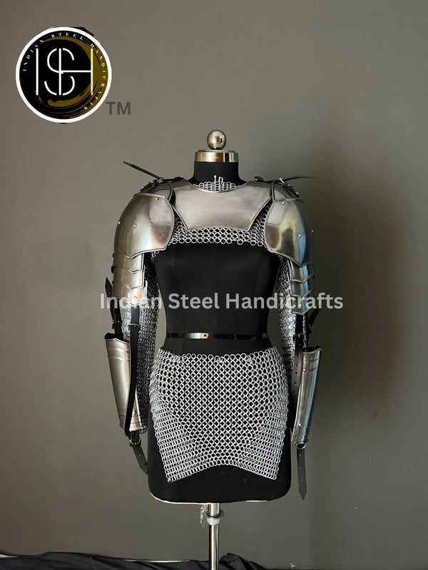 Medieval Steel Pouldron Gorget Armor: LARP Cosplay Costume