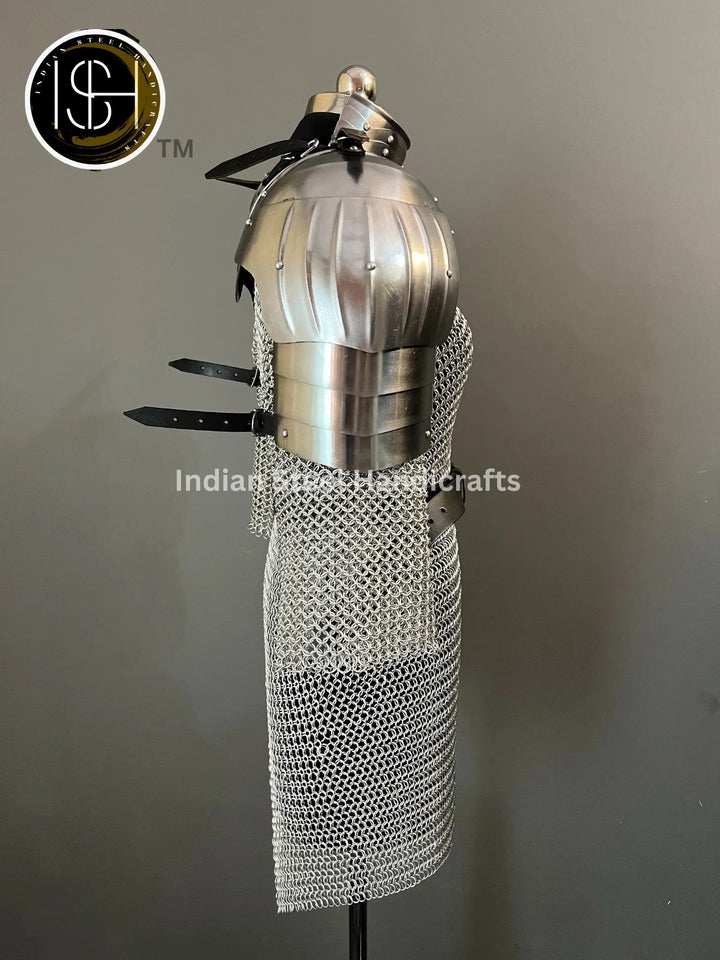 Female Knight Steel Chainmail Armor: Gorget & Pouldron Set, LARP SCA Cosplay