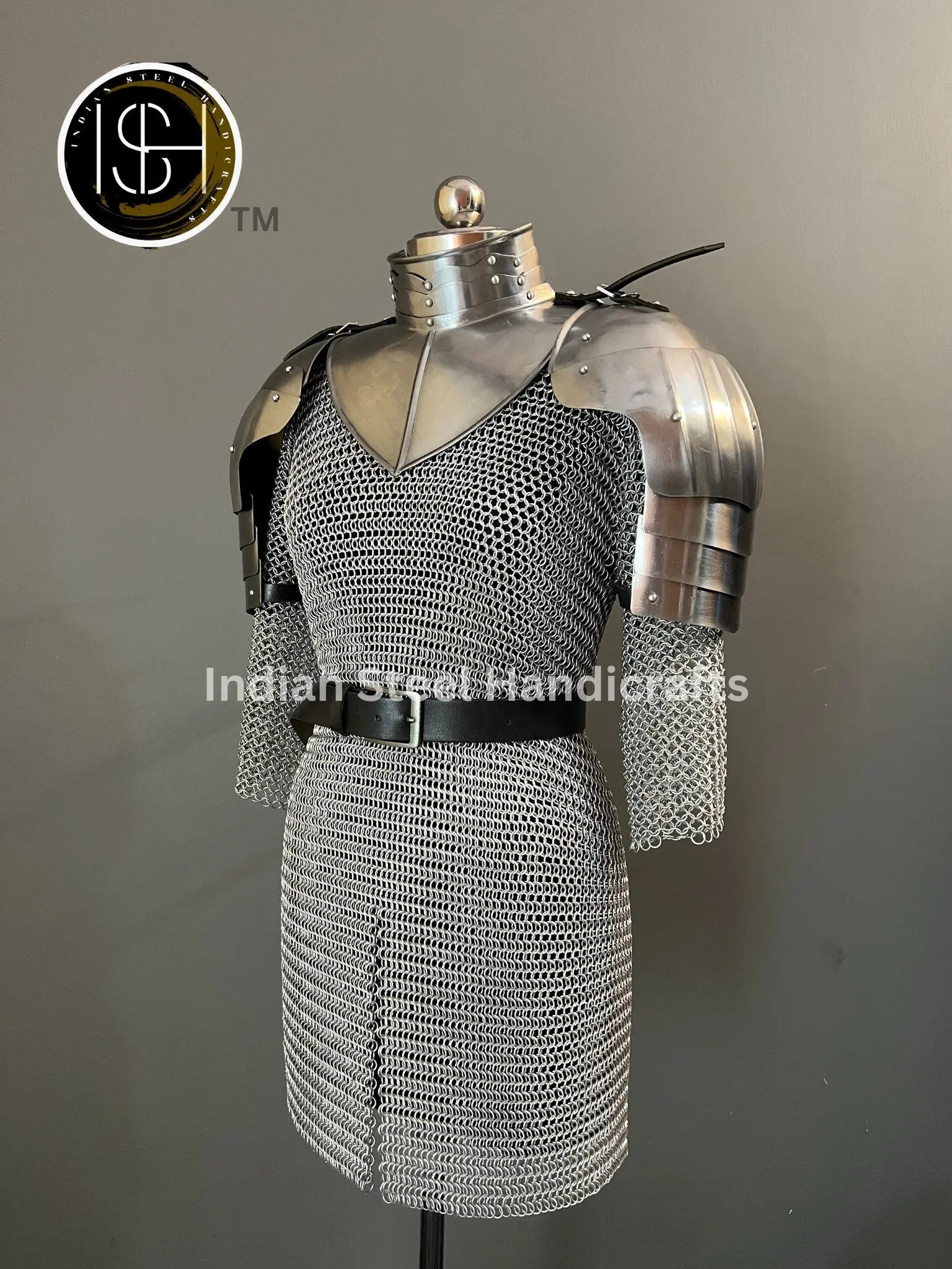 Female Knight Steel Chainmail Armor: Gorget & Pouldron Set, LARP SCA Cosplay