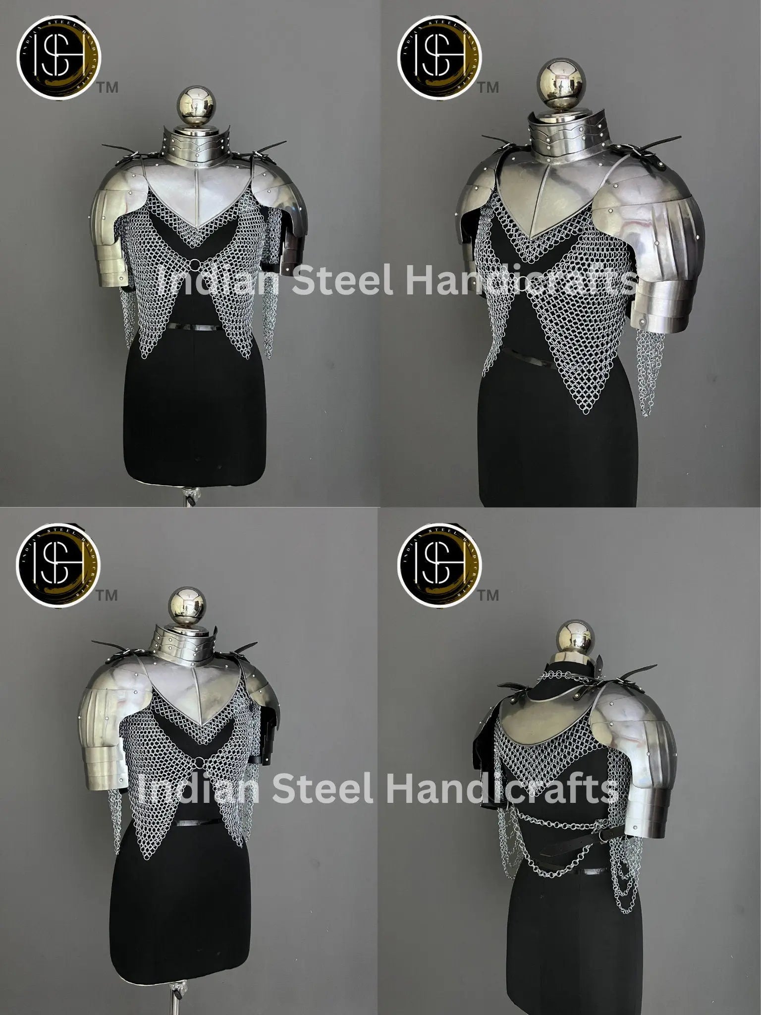 Female Knight Steel Chainmail Armor: Gorget & Pouldron Set, LARP SCA Cosplay
