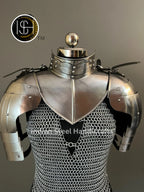 Female Knight Armor: Steel Gorget & Pouldron, Chainmail - LARP Cosplay