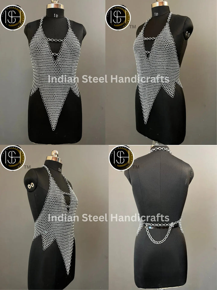 Female Knight Armor: Steel Gorget & Pouldron, Chainmail - LARP Cosplay