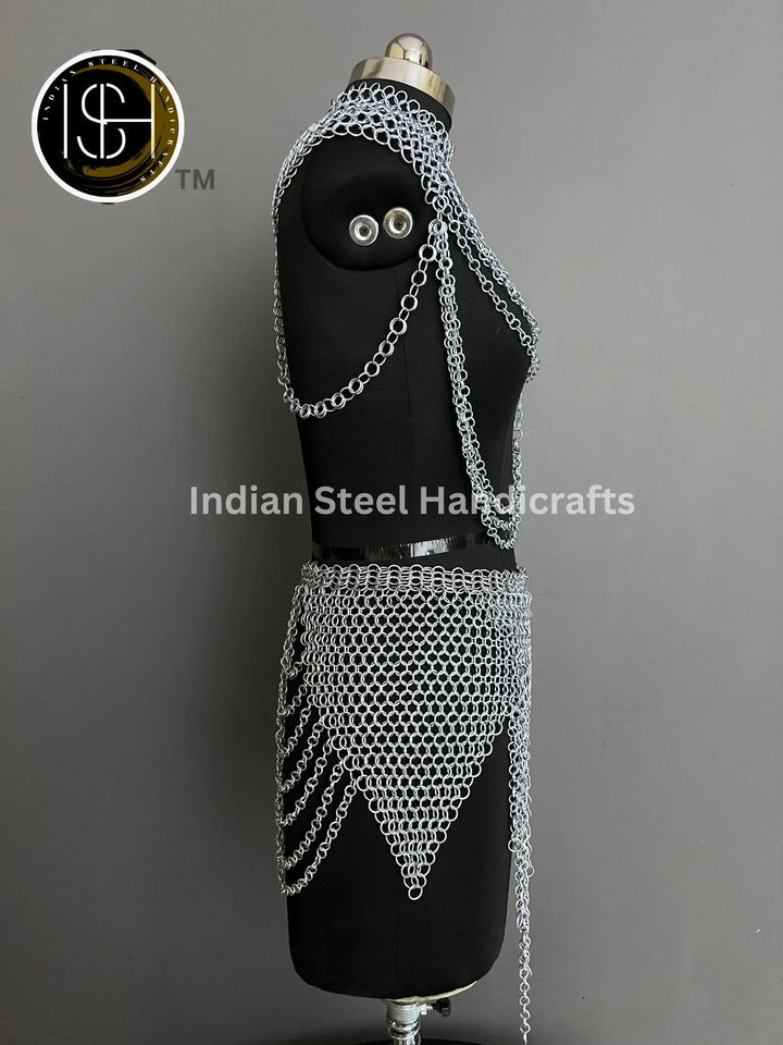 Metal Viking Skirt & Top, Ren faire Chainmaille Handmade Medieval Cosplay Armor, SCA Larp Costume, Mother's day Reenactment, Christmas Gift ISH Collection