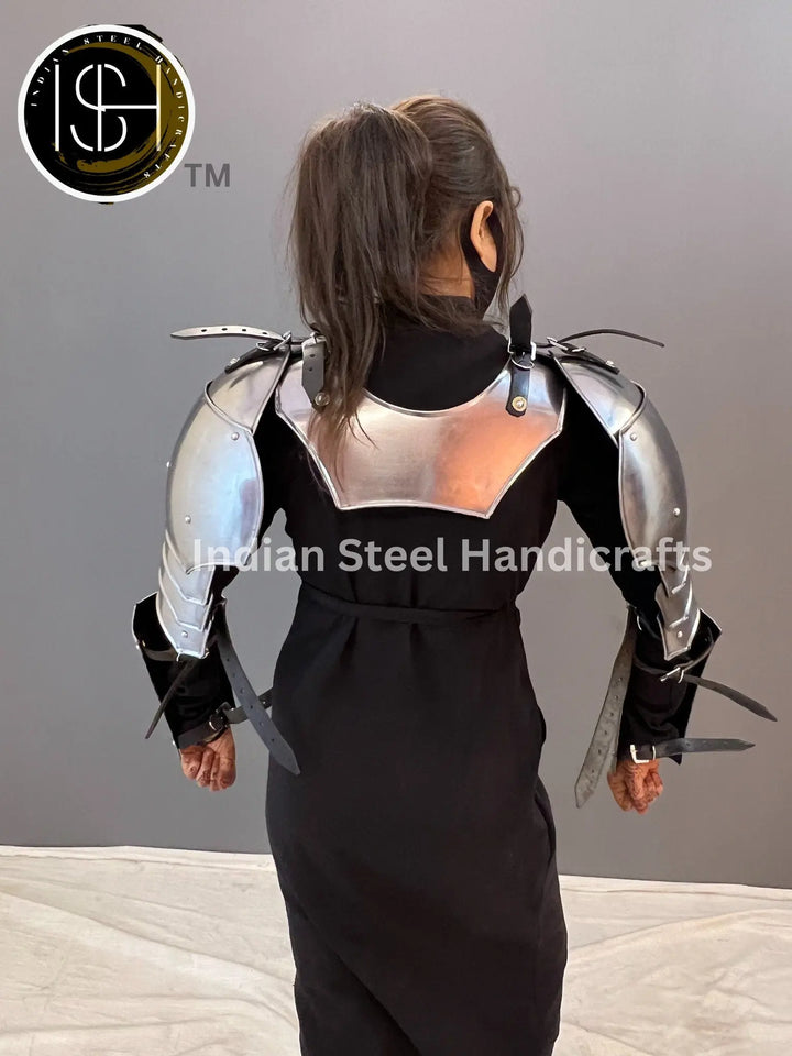 Medieval Knight Steel Armor: Gorget, Pouldron & Bracer Set - LARP Cosplay