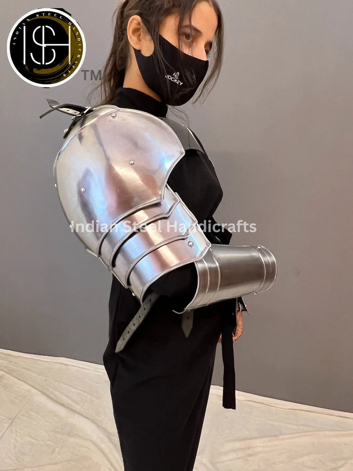 Medieval Knight Steel Armor: Gorget, Pouldron & Bracer Set - LARP Cosplay