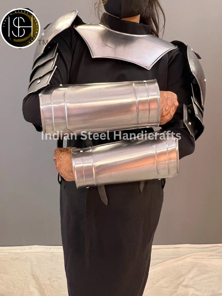 Medieval Knight Steel Armor: Gorget, Pouldron & Bracer Set - LARP Cosplay