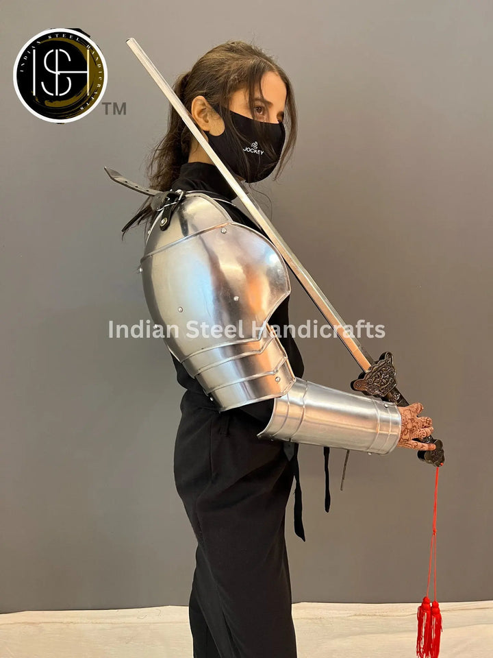 Medieval Knight Steel Armor: Gorget, Pouldron & Bracer Set - LARP Cosplay