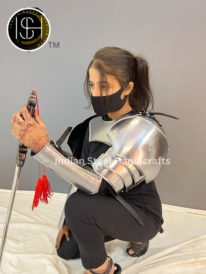 Medieval Knight Steel Armor: Gorget, Pouldron & Bracer Set - LARP Cosplay