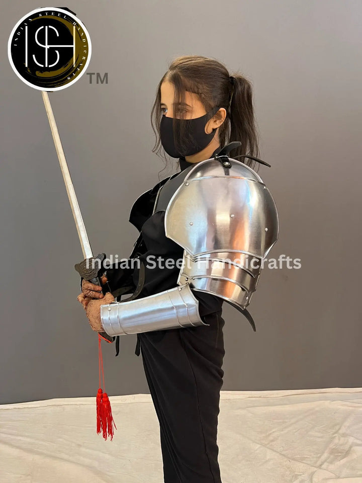 Medieval Knight Steel Armor: Gorget, Pouldron & Bracer Set - LARP Cosplay