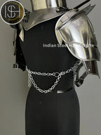 Female Knight Armor: Steel Gorget, Pouldron & Chainmail - LARP Cosplay