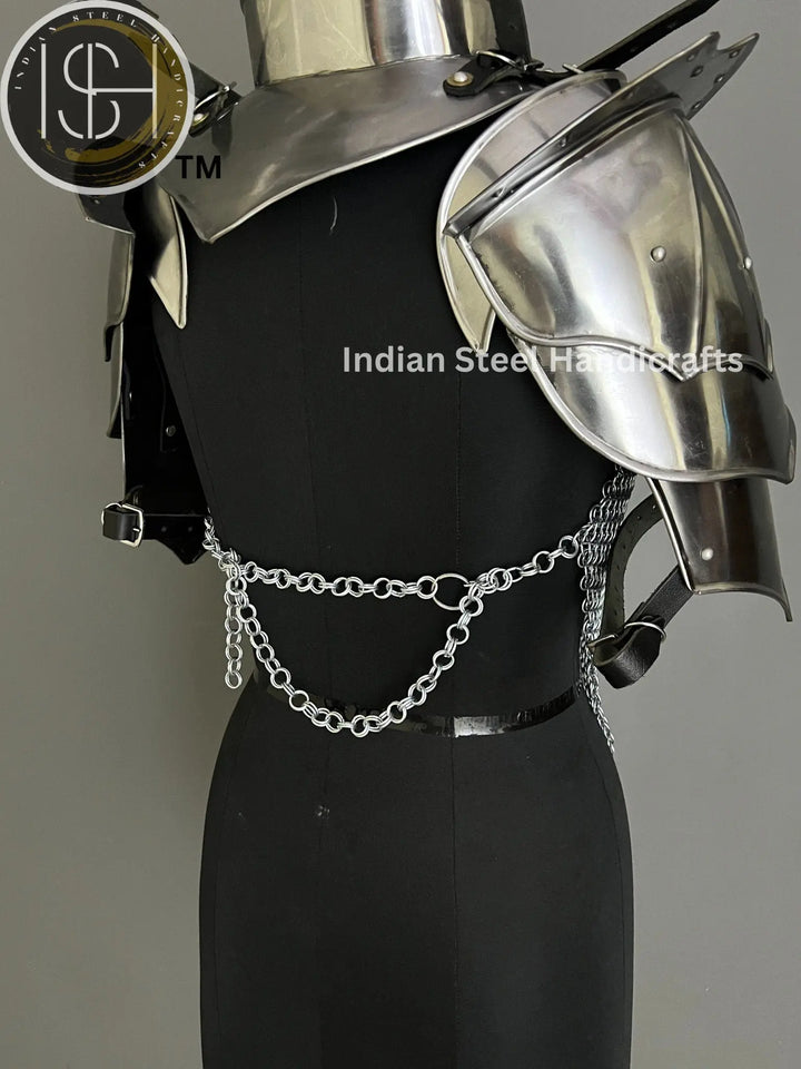 Female Knight Armor: Steel Gorget, Pouldron & Chainmail - LARP Cosplay