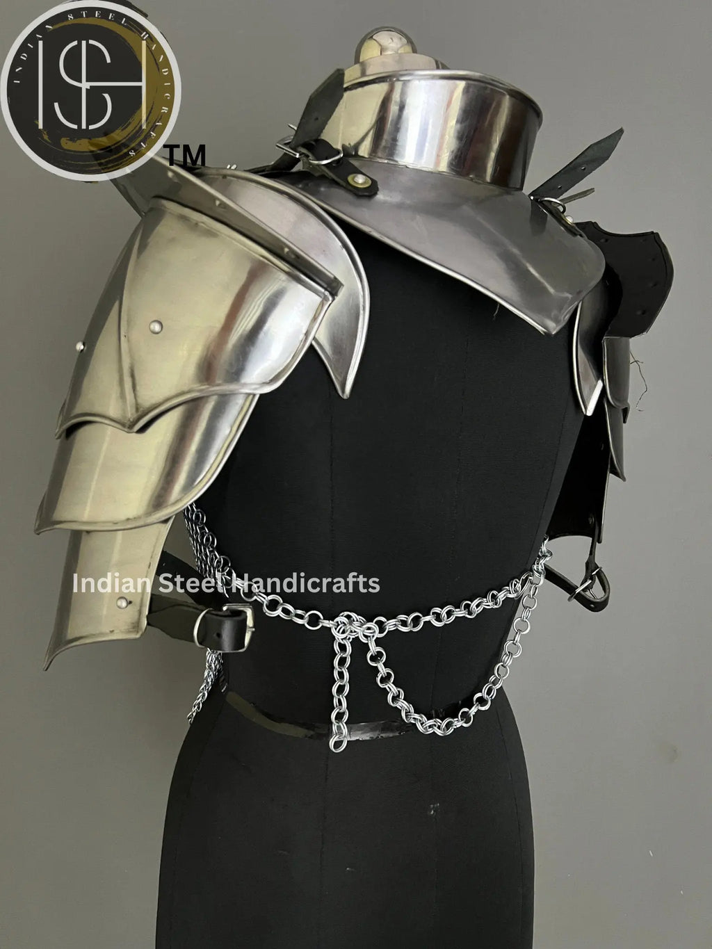 Female Knight Armor: Steel Gorget, Pouldron & Chainmail - LARP Cosplay