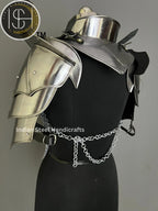 Female Knight Armor: Steel Gorget, Pouldron & Chainmail - LARP Cosplay