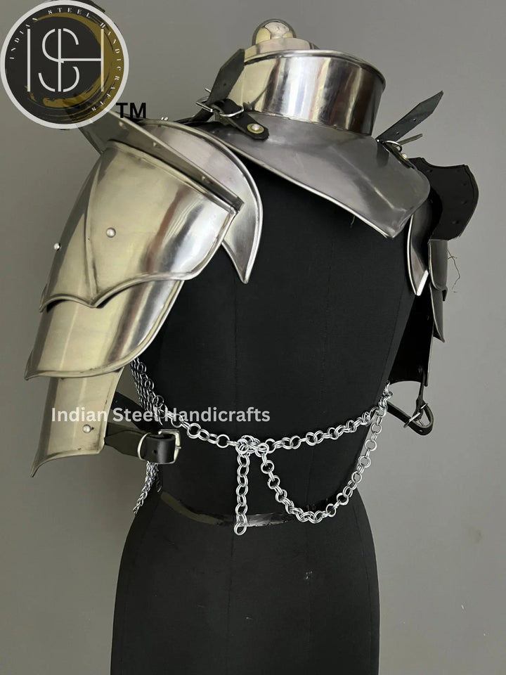 Female Knight Armor: Steel Gorget, Pouldron & Chainmail - LARP Cosplay