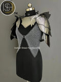 Female Knight Armor: Steel Gorget, Pouldron & Chainmail - LARP Cosplay