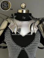 Female Knight Armor: Steel Gorget, Pouldron & Chainmail - LARP Cosplay