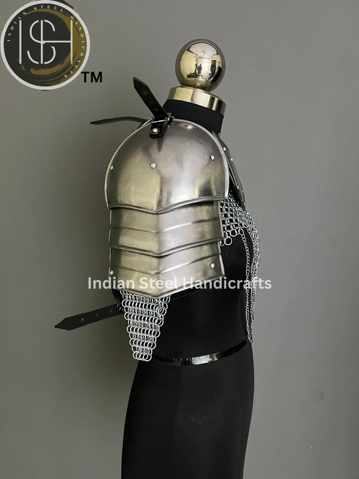 Female Knight Steel Armor: Gorget & Pouldron, Chainmail Top - LARP Cosplay