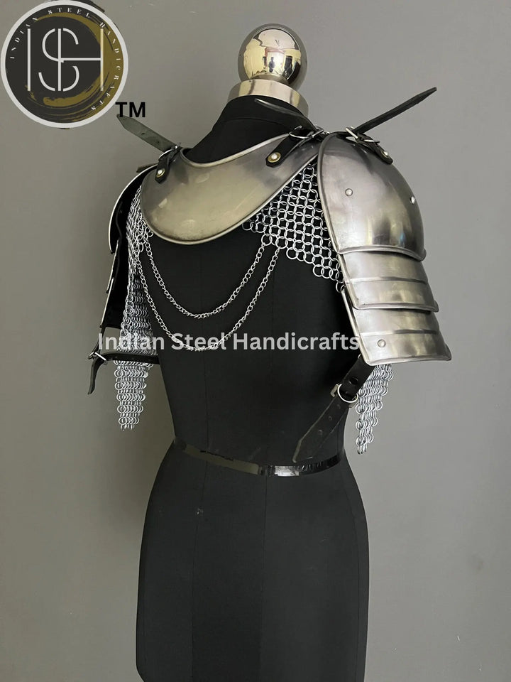Female Knight Steel Armor: Gorget & Pouldron, Chainmail Top - LARP Cosplay