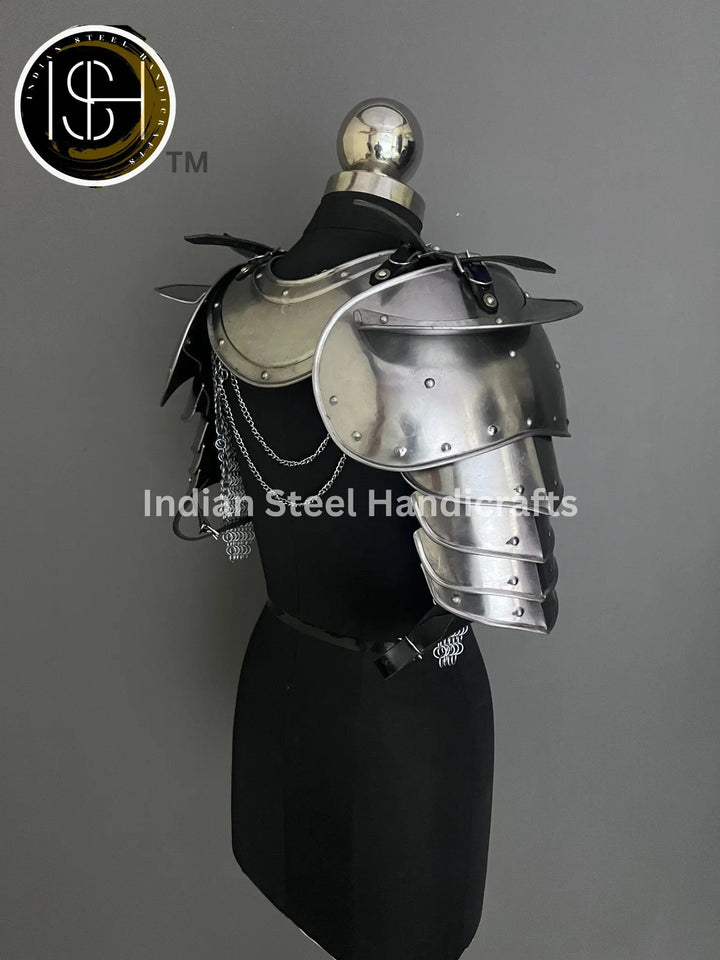 Female Knight Steel Armor: Gorget, Pouldron & Chainmail - LARP Cosplay