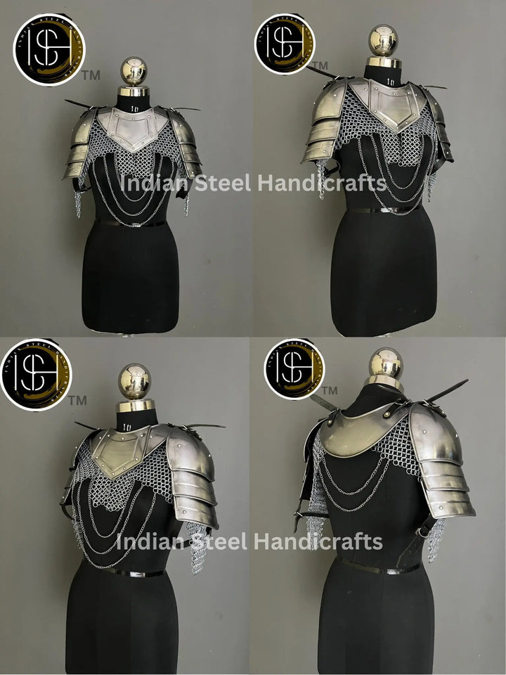 Female Knight Steel Armor: Gorget, Pouldron & Chainmail - LARP Cosplay